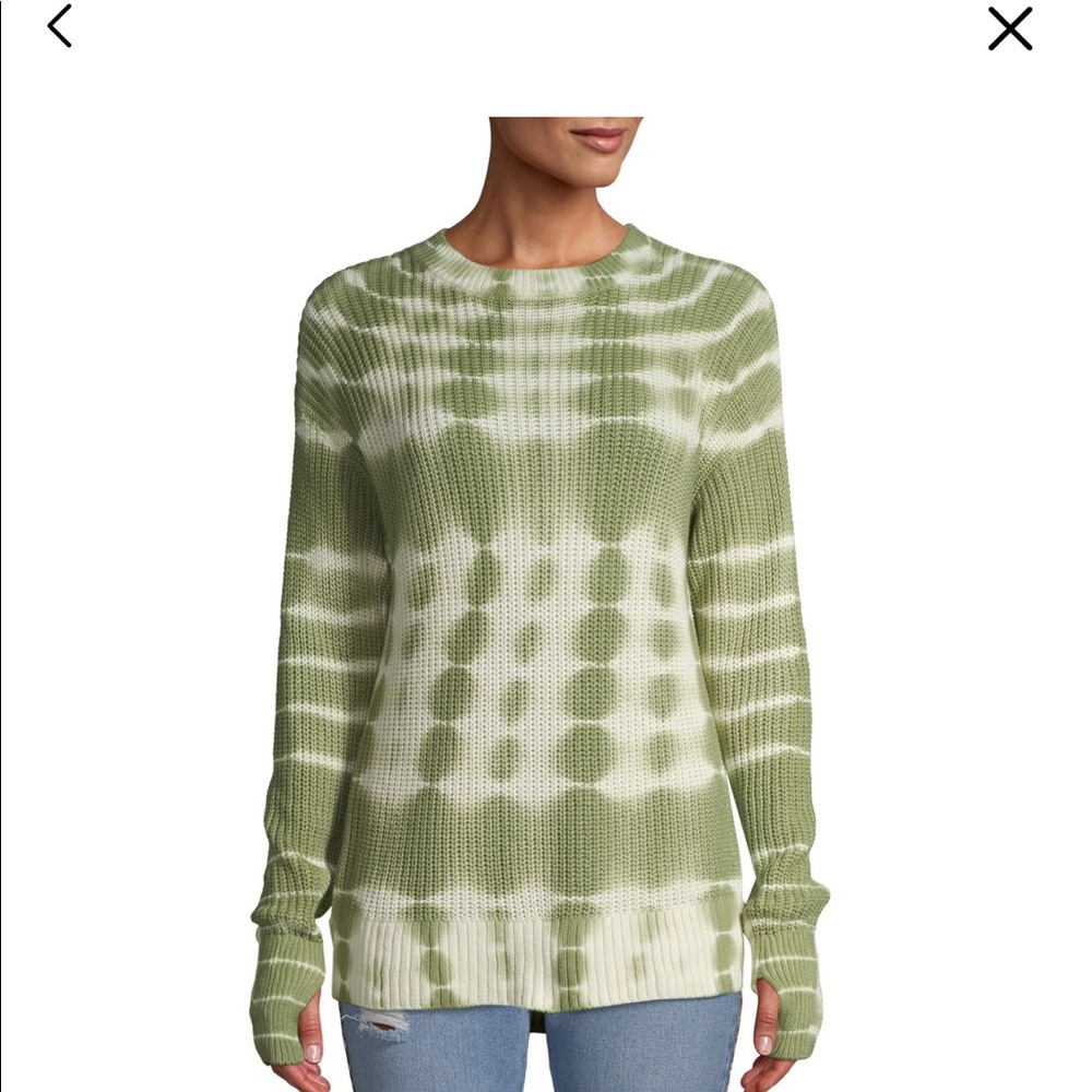 Time and Tru tie dyed sweater with distressed markings green